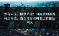 少有人提，但很关键：91网后劲重得有点离谱，首页推荐引得老瓜友重新回坑