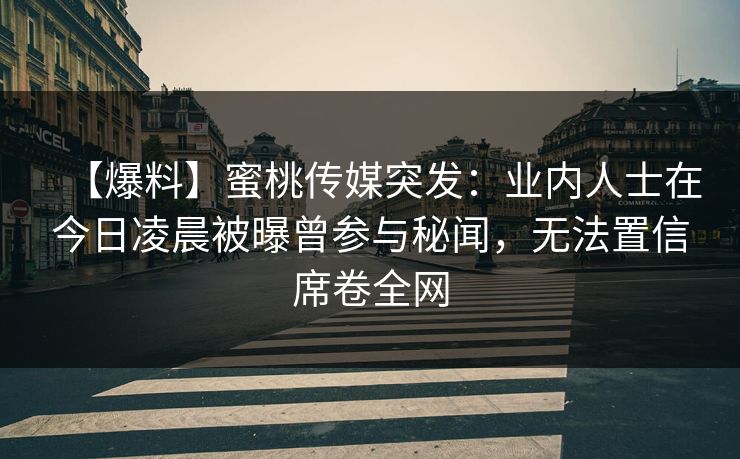 【爆料】蜜桃传媒突发：业内人士在今日凌晨被曝曾参与秘闻，无法置信席卷全网