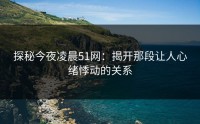 探秘今夜凌晨51网：揭开那段让人心绪悸动的关系