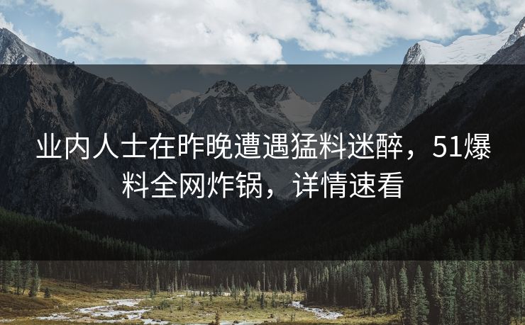 业内人士在昨晚遭遇猛料迷醉，51爆料全网炸锅，详情速看